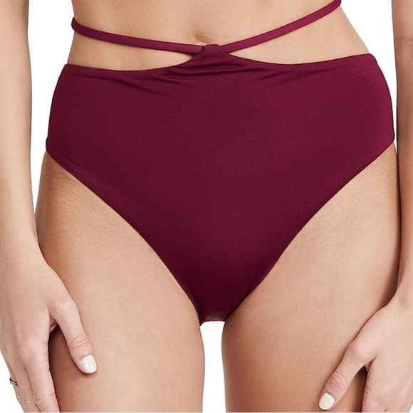NWT Agua Bendita Women's Safire Leva Burgundy Bikini Bottoms Waist Strap Belt - Picture 4 of 8